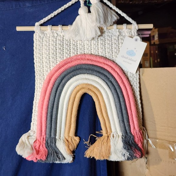 cloud island Other - Cloud Island 13"x16" Multi Colored Rainbow Macrame Wall Art in Pink, Gray, Tan